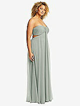 Side View Thumbnail - Willow Green Strapless Empire Waist Cutout Maxi Dress with Covered Button Detail