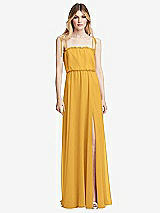 Front View Thumbnail - NYC Yellow Skinny Tie-Shoulder Ruffle-Trimmed Blouson Maxi Dress