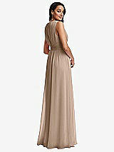 Rear View Thumbnail - Topaz Shirred Deep Plunge Neck Closed Back Chiffon Maxi Dress 