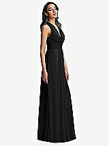 Side View Thumbnail - Black Shirred Deep Plunge Neck Closed Back Chiffon Maxi Dress 