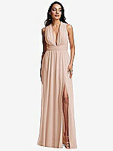 Front View Thumbnail - Cameo Shirred Deep Plunge Neck Closed Back Chiffon Maxi Dress 