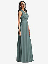 Side View Thumbnail - Icelandic Shirred Deep Plunge Neck Closed Back Chiffon Maxi Dress 