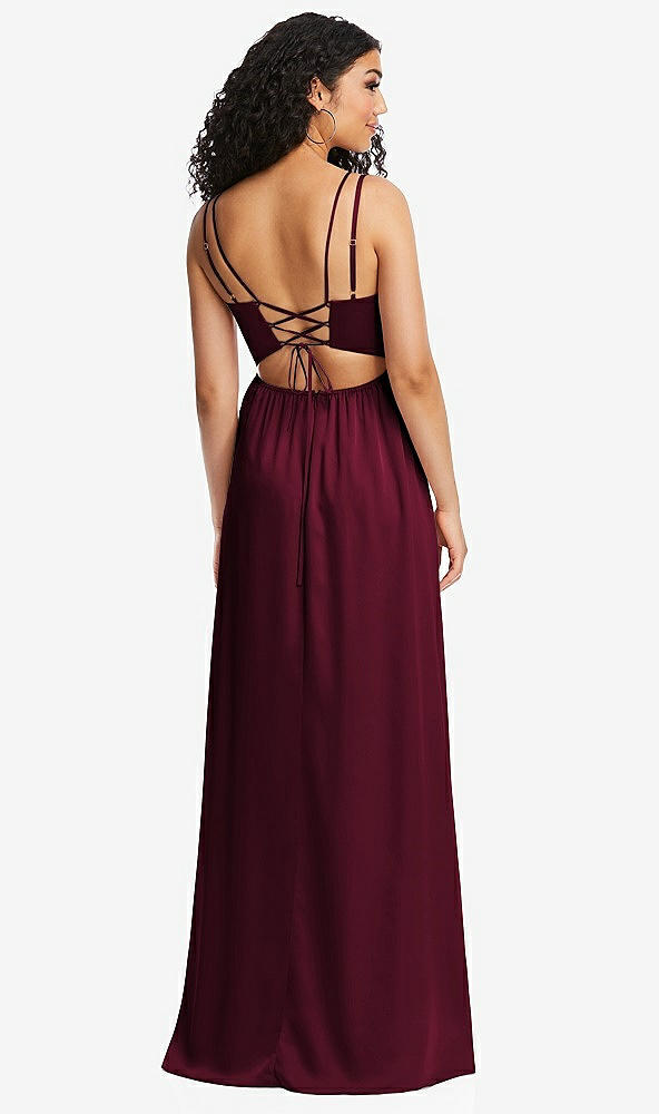 Back View - Cabernet Dual Strap V-Neck Lace-Up Open-Back Maxi Dress