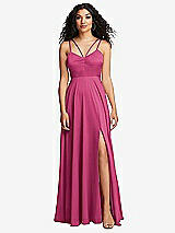 Front View Thumbnail - Tea Rose Dual Strap V-Neck Lace-Up Open-Back Maxi Dress