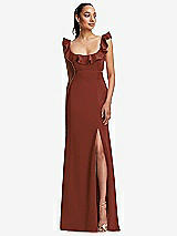 Front View Thumbnail - Auburn Moon Ruffle-Trimmed Neckline Cutout Tie-Back Trumpet Gown