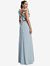 Rear View Thumbnail - Mist Ruffle-Trimmed Neckline Cutout Tie-Back Trumpet Gown