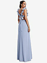 Rear View Thumbnail - Sky Blue Ruffle-Trimmed Neckline Cutout Tie-Back Trumpet Gown