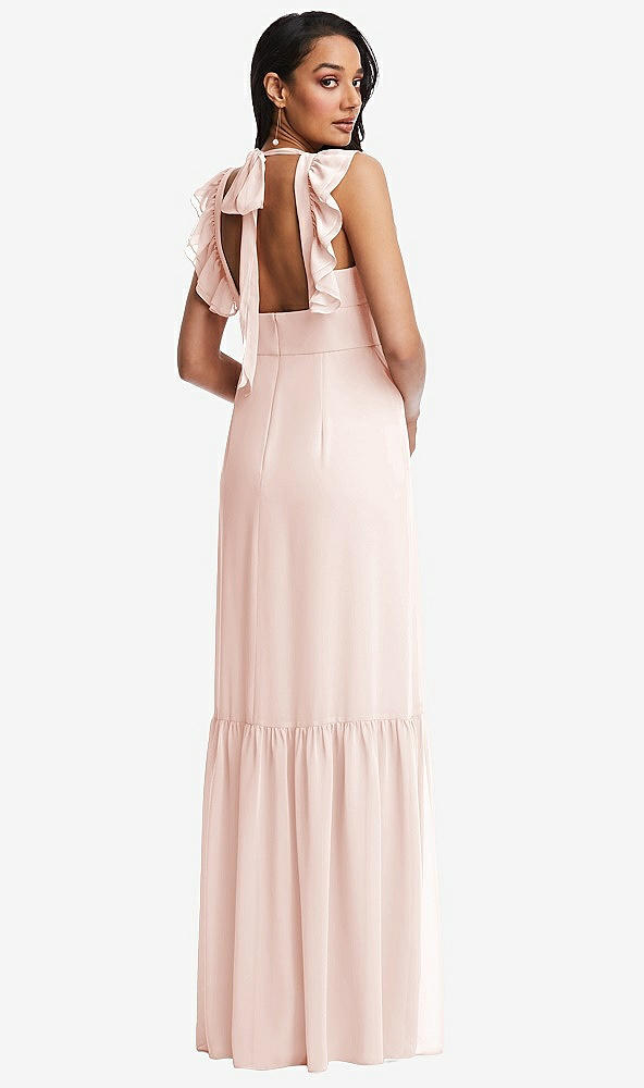 Back View - Blush Tiered Ruffle Plunge Neck Open-Back Maxi Dress with Deep Ruffle Skirt