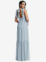 Rear View Thumbnail - Mist Tiered Ruffle Plunge Neck Open-Back Maxi Dress with Deep Ruffle Skirt