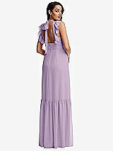 Rear View Thumbnail - Pale Purple Tiered Ruffle Plunge Neck Open-Back Maxi Dress with Deep Ruffle Skirt