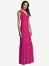 Side View Thumbnail - Think Pink Tiered Ruffle Plunge Neck Open-Back Maxi Dress with Deep Ruffle Skirt