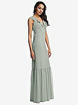 Side View Thumbnail - Willow Green Tiered Ruffle Plunge Neck Open-Back Maxi Dress with Deep Ruffle Skirt