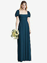 Alt View 1 Thumbnail - Atlantic Blue Regency Empire Waist Puff Sleeve Chiffon Maxi Dress