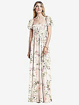 Front View Thumbnail - Blush Garden Regency Empire Waist Puff Sleeve Chiffon Maxi Dress