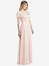 Side View Thumbnail - Blush Regency Empire Waist Puff Sleeve Chiffon Maxi Dress