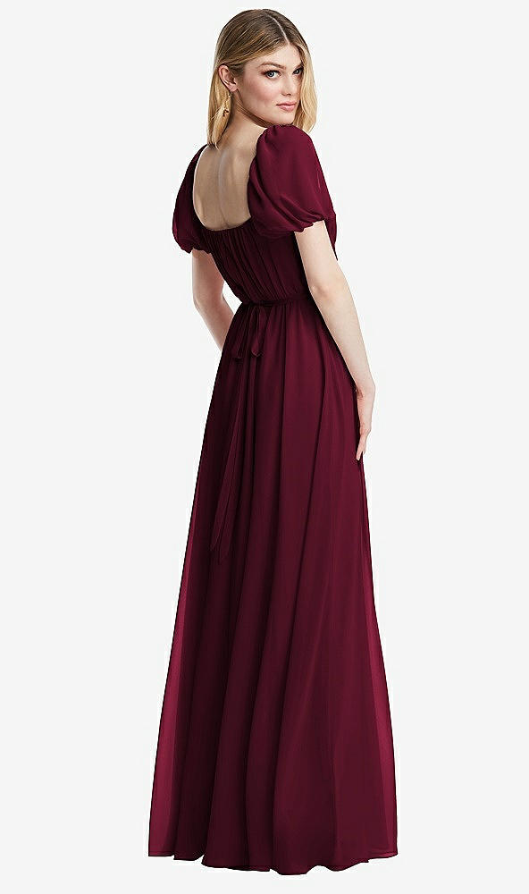 Back View - Cabernet Regency Empire Waist Puff Sleeve Chiffon Maxi Dress