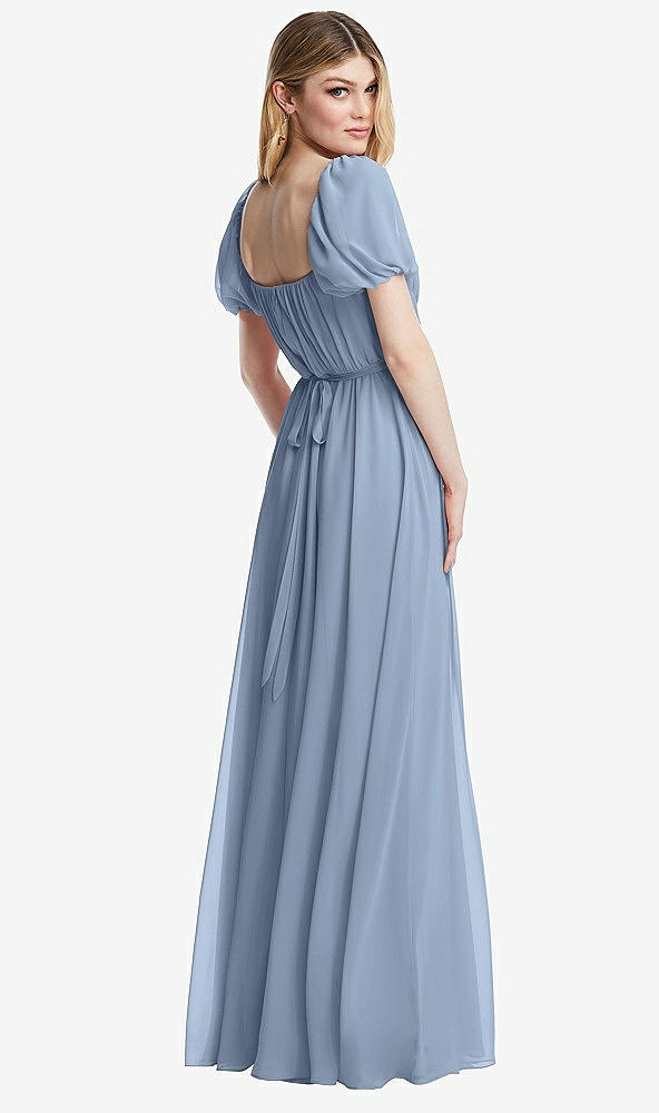 Back View - Cloudy Regency Empire Waist Puff Sleeve Chiffon Maxi Dress