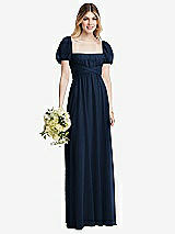 Alt View 1 Thumbnail - Midnight Navy Regency Empire Waist Puff Sleeve Chiffon Maxi Dress