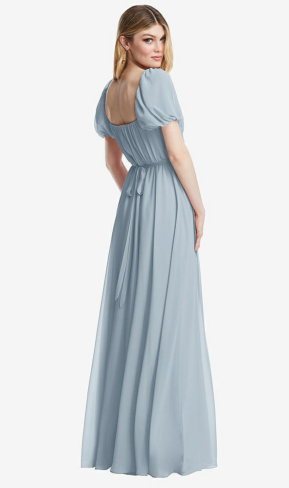 Back View - Mist Regency Empire Waist Puff Sleeve Chiffon Maxi Dress