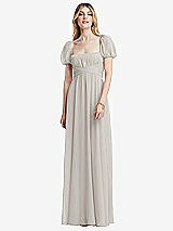 Front View Thumbnail - Oyster Regency Empire Waist Puff Sleeve Chiffon Maxi Dress