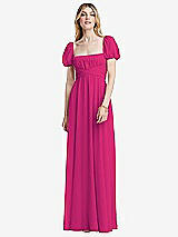 Front View Thumbnail - Think Pink Regency Empire Waist Puff Sleeve Chiffon Maxi Dress