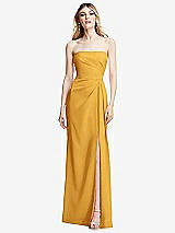 Alt View 1 Thumbnail - NYC Yellow Strapless Pleated Faux Wrap Trumpet Gown with Front Slit