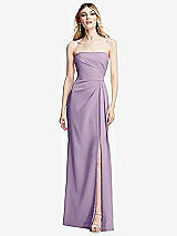 Alt View 1 Thumbnail - Pale Purple Strapless Pleated Faux Wrap Trumpet Gown with Front Slit