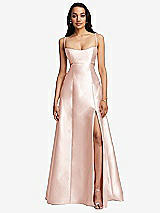 Front View Thumbnail - Blush Open Neckline Cutout Satin Twill A-Line Gown with Pockets