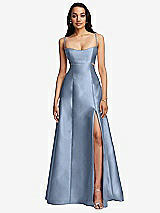 Front View Thumbnail - Cloudy Open Neckline Cutout Satin Twill A-Line Gown with Pockets