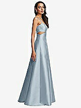 Side View Thumbnail - Mist Open Neckline Cutout Satin Twill A-Line Gown with Pockets