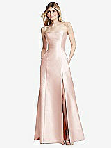 Rear View Thumbnail - Blush Strapless A-line Satin Gown with Modern Bow Detail