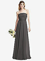 Alt View 1 Thumbnail - Caviar Gray Shirred Bodice Strapless Chiffon Maxi Dress with Optional Straps