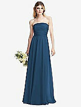 Alt View 1 Thumbnail - Dusk Blue Shirred Bodice Strapless Chiffon Maxi Dress with Optional Straps