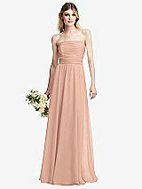 Alt View 1 Thumbnail - Pale Peach Shirred Bodice Strapless Chiffon Maxi Dress with Optional Straps