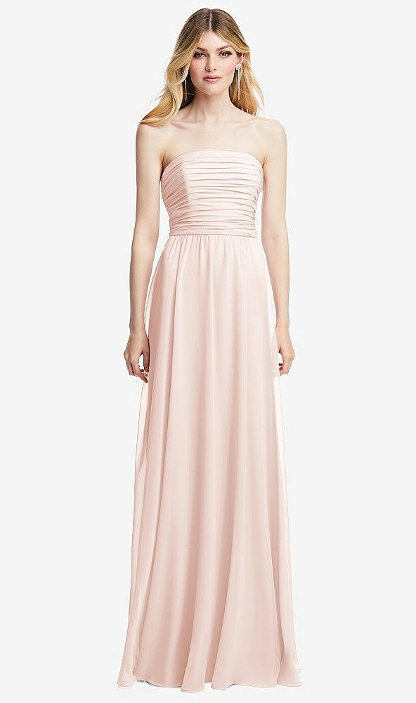 Front View - Blush Shirred Bodice Strapless Chiffon Maxi Dress with Optional Straps