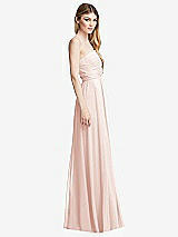 Side View Thumbnail - Blush Shirred Bodice Strapless Chiffon Maxi Dress with Optional Straps