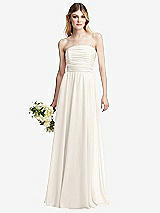 Alt View 1 Thumbnail - Ivory Shirred Bodice Strapless Chiffon Maxi Dress with Optional Straps