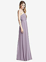 Side View Thumbnail - Lilac Haze Shirred Bodice Strapless Chiffon Maxi Dress with Optional Straps