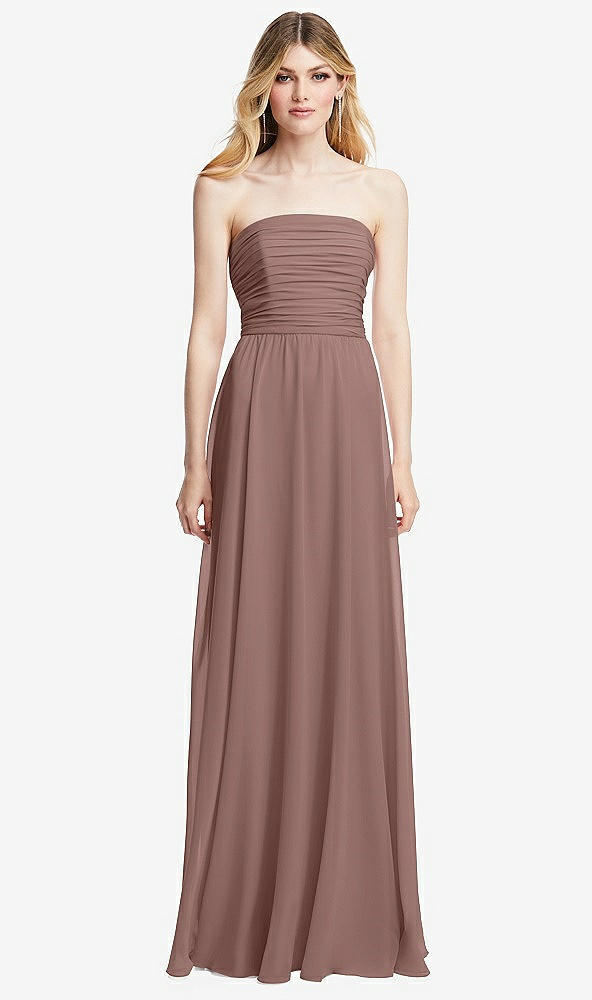 Front View - Sienna Shirred Bodice Strapless Chiffon Maxi Dress with Optional Straps