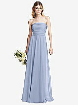 Alt View 1 Thumbnail - Sky Blue Shirred Bodice Strapless Chiffon Maxi Dress with Optional Straps