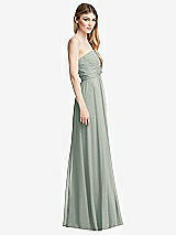 Side View Thumbnail - Willow Green Shirred Bodice Strapless Chiffon Maxi Dress with Optional Straps