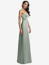 Side View Thumbnail - Willow Green Bustier A-Line Maxi Dress with Adjustable Spaghetti Straps