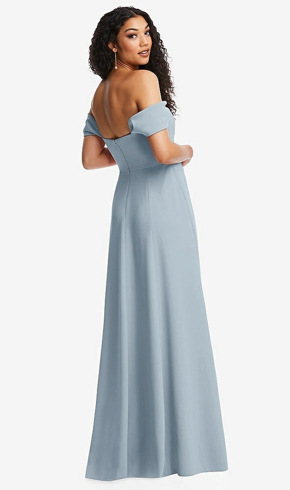 Back View - Mist Off-the-Shoulder Pleated Cap Sleeve A-line Maxi Dress