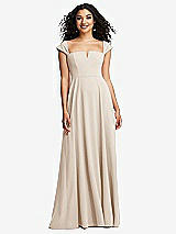 Alt View 1 Thumbnail - Oat Off-the-Shoulder Pleated Cap Sleeve A-line Maxi Dress