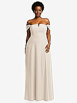 Alt View 2 Thumbnail - Oat Off-the-Shoulder Pleated Cap Sleeve A-line Maxi Dress