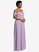 Alt View 3 Thumbnail - Pale Purple Off-the-Shoulder Pleated Cap Sleeve A-line Maxi Dress