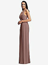 Side View Thumbnail - Sienna Pleated V-Neck Closed Back Trumpet Gown with Draped Front Slit
