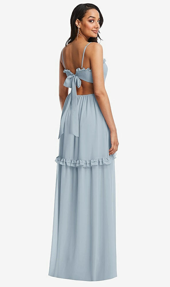 Back View - Mist Ruffle-Trimmed Cutout Tie-Back Maxi Dress with Tiered Skirt