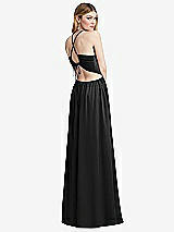 Rear View Thumbnail - Black Halter Cross-Strap Gathered Tie-Back Cutout Maxi Dress