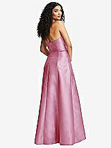 Rear View Thumbnail - Powder Pink Strapless Bustier A-Line Satin Gown with Front Slit